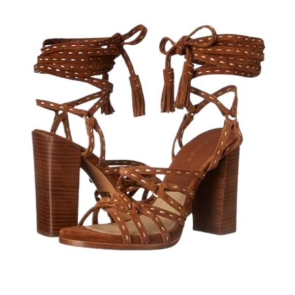 Michael Kors Collection Rowan Suede Heeled Sandal Brown with Tassel Detail - Picture 3 of 8